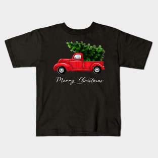 Merry Christmas Retro Vintage Red Truck Kids T-Shirt